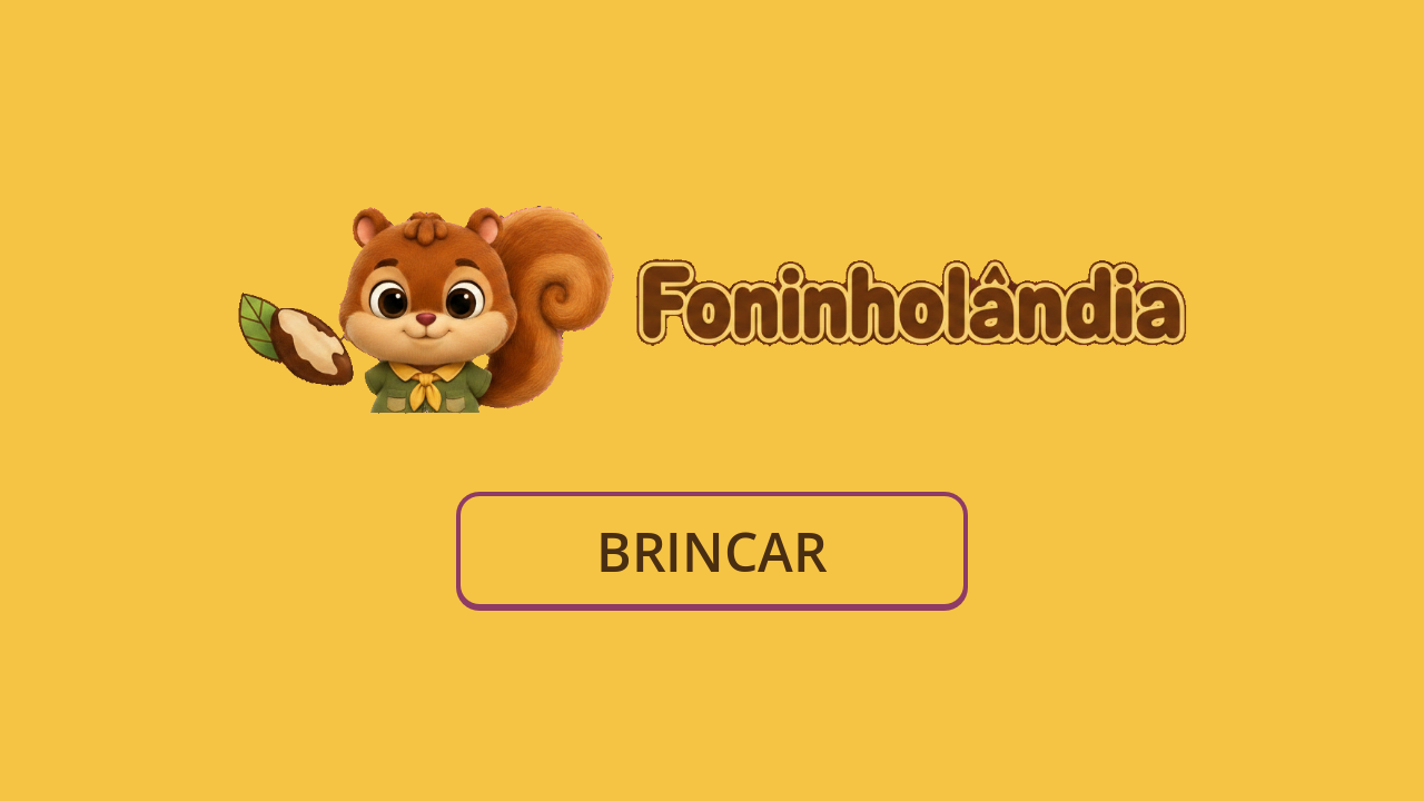 Tela de título de Foninholândia, com a Foninha segurando uma castanha
